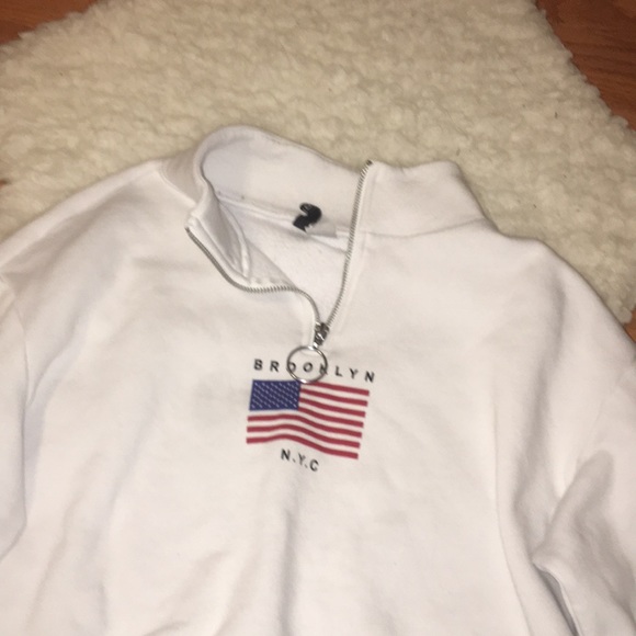 White Quarter Zip Brooklyn NYC Sweatshirt - Picture 2 of 2